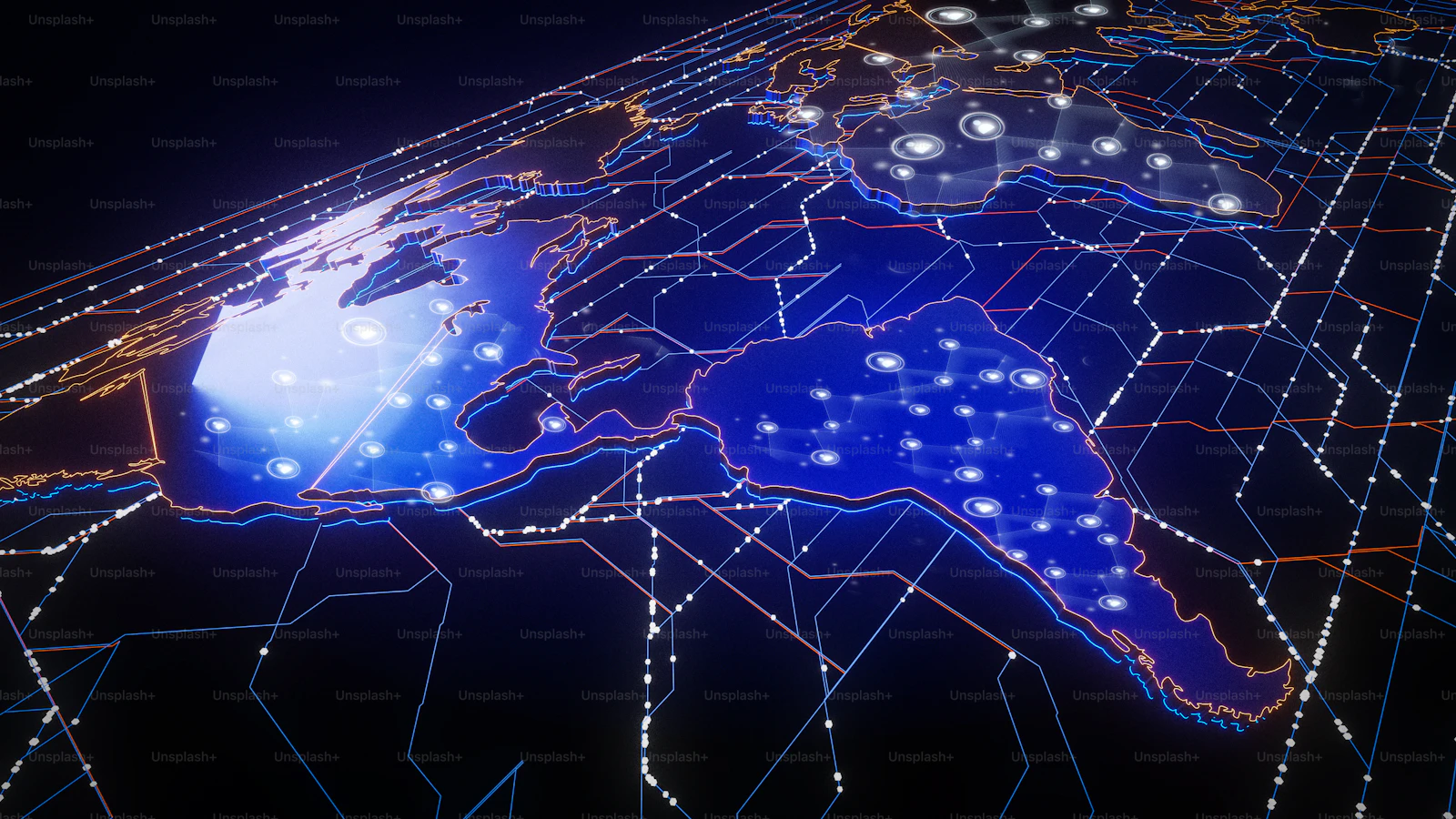 Réseau de points lumineux reliés entre eux, métaphore du netlinking et des backlinks en SEO